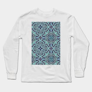 Chalkboard Floral Pattern in Teal & Navy Long Sleeve T-Shirt